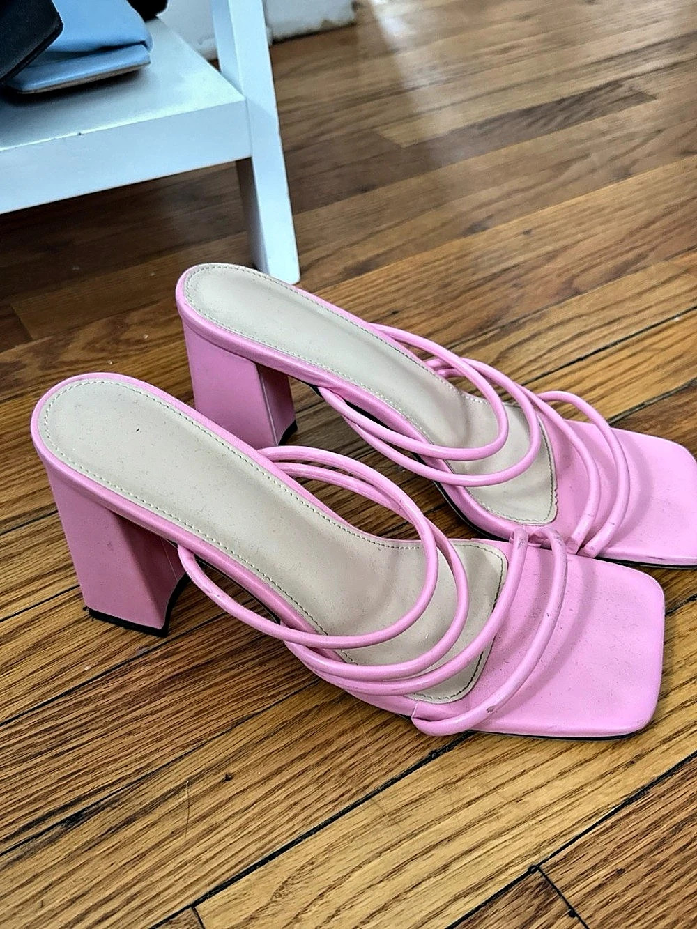 Pink Strappy Block Heel Sandals Like New